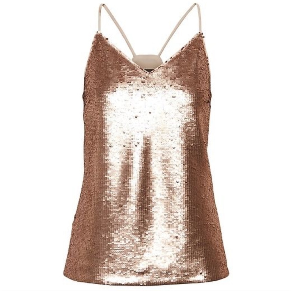 Banana Republic Rose Gold Sequin Strappy Camisole - Large